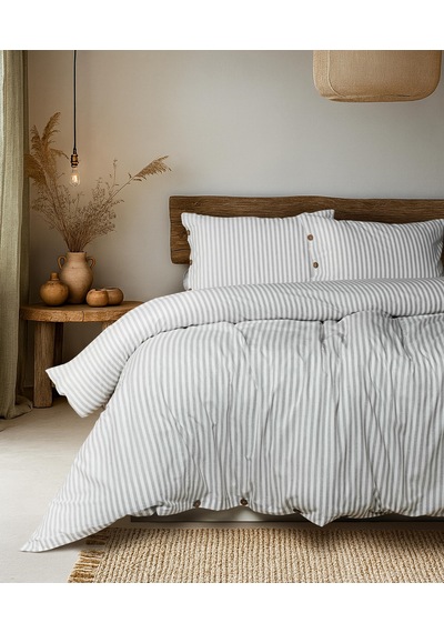 Cotton Collection Tek Kişilik Çizgili Nevresim Seti Reveboheme Renkli