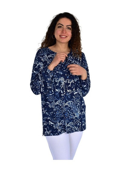Kadın Yaprak Desen Baskılı Viscon Bluz Bgl-st04283 Lacıvert Kadın Yaprak Desen Baskılı Viscon Bluz Bgl-st04283 Lacıvert