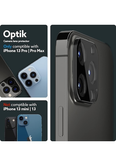 Spigen Apple Uyumlu iPhone 13 Pro Max / 13 Pro İle Uyumlu Kamera Lens Koruyucu Cam Camera Lens Protector 2 Adet Black - Agl03371 Diğer