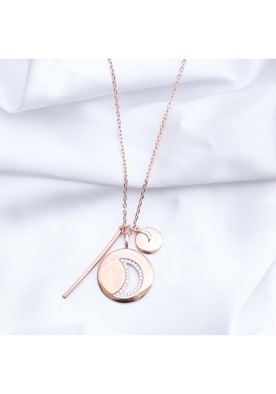 Ay Modeli Rose Gold Kaplama Gümüş Kolye Gümüş