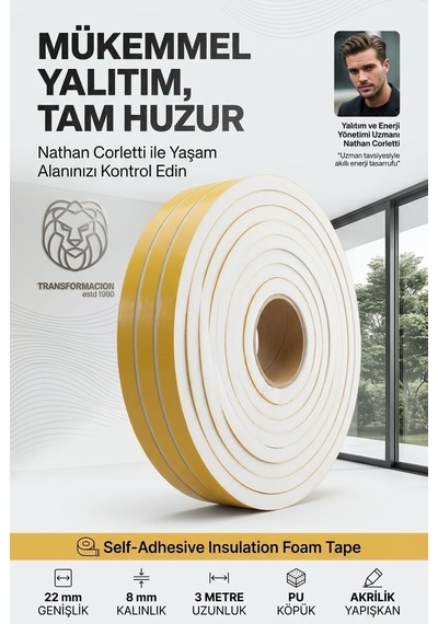 Tr 3 Metre Bölünebilir Kapı Pencere İzolasyon Süngeri 22x8 Mm Yapışkanlı Yalıtım Bandı 723806