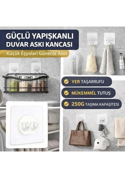Tr Kendinden Yapışkanlı Askı 10'lu Set Güçlü Vakum Duvar Askısı, Su Geçirmez Banyo &amp Amp Mutfak Askıl Diğer