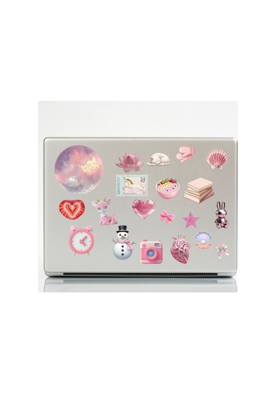 56 Adet Pembe Downtown, Yaz Ve Deniz Temalı Pinky Sticker Seti - Etiket Seti Sketchbook