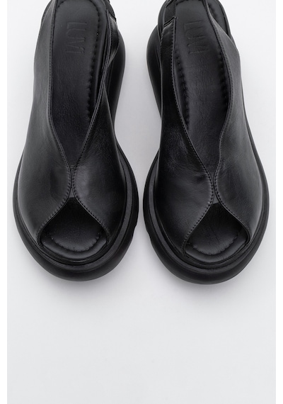 Luvishoes Sam Siyah Cilt Hakiki Deri Kadın Dolgu Topuk Sandalet Siyah Deri