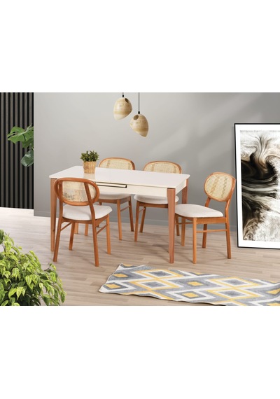 Uyar Beyaz Ahşap Ayak 4 Adet Milenyum Sandalye 160+30 Paris Açıl
