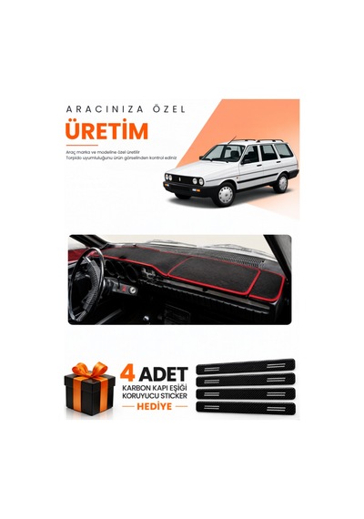 Renault 12 Toros Kapaklı 1969-2000 Uyumlu Torpido Koruma Örtüsü Oto Kılıfı - Siyah Kırmızı