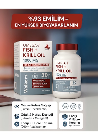 Walker's Vitamins Krill Oil Omega 3 Sitikolin Lutein Q10 İçeren Vitamin Walker's Vitamins Krill Oil Omega 3 Sitikolin Lutein Q10 İçeren Vitamin