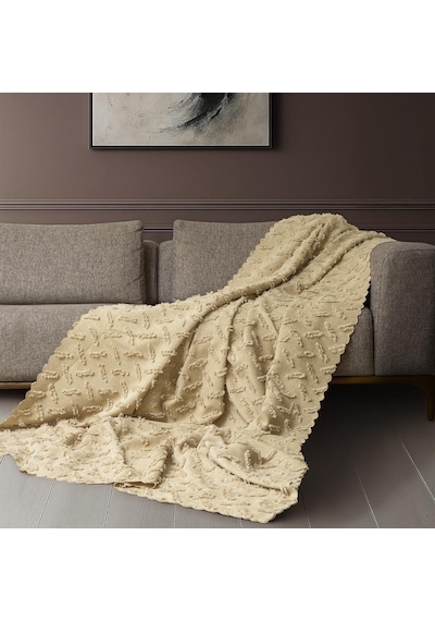 Ponela Koltuk Örtüsü Kaymaz Bohem Punch Kabartmalı 3 Boyutlu 175x350 Cm X- Large Kaymaz, Bej