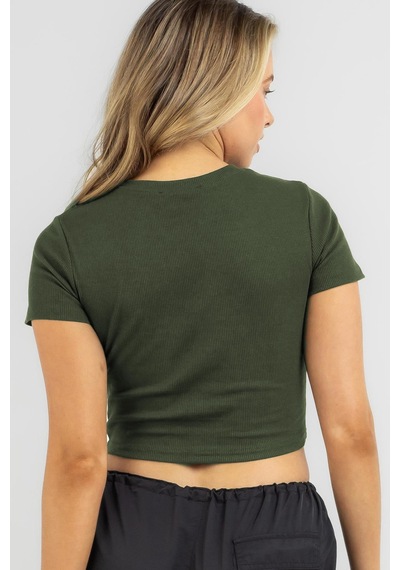 Madmext Haki Basic Crop Kadın Tişört Mg1772-haki Haki