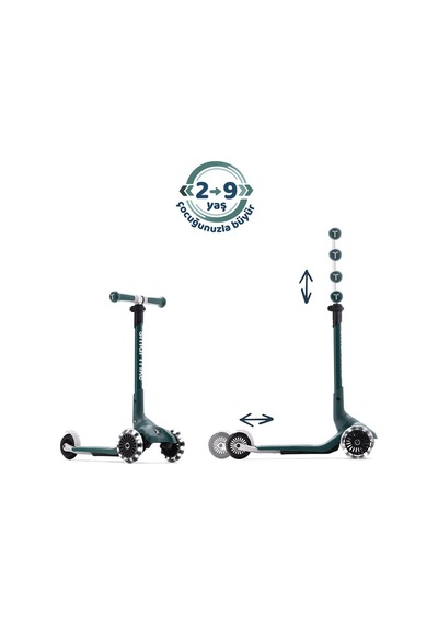 Smartrike Xtend Mini+ 2 Aşamalı Büyüyen Çocuk Scooter 2-9 Yaş Katlanabilir Led Tekerlekli Pine Green