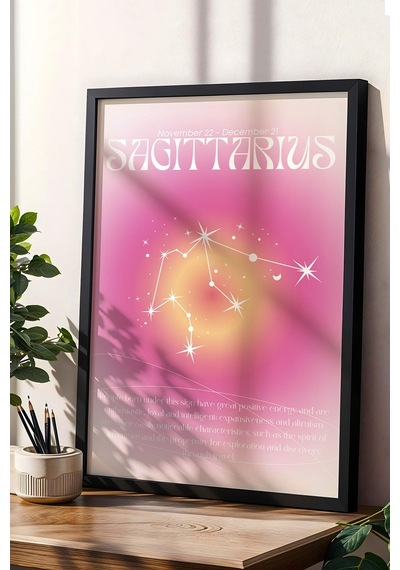 Sagittarius Yay Burcu Çerçeveli Tablo Aura Enerji Renkleri Astrolojik Takım Yıldızı Sembolü