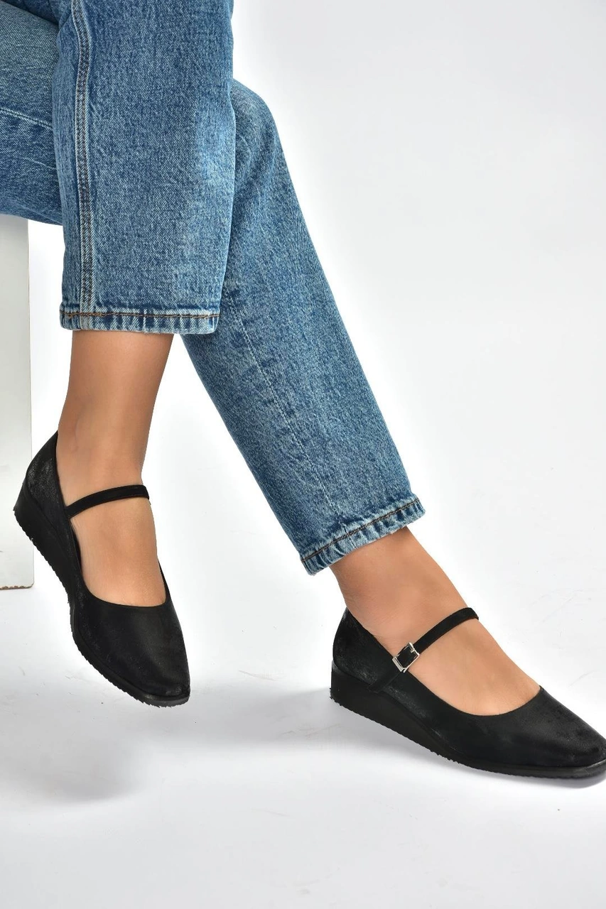 Fox Shoes V820203504 Siyah Kumaş Bantlı Günlük Kadın Ayakkabı Siyah-kumaş