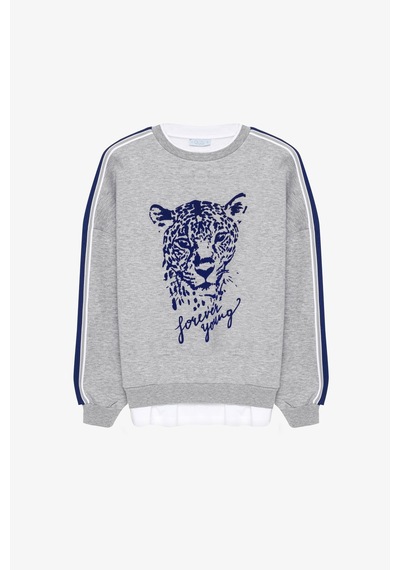 Quzu 26kswt01335 Baskı Detaylı Kadın Sweatshirt Gri Melanj