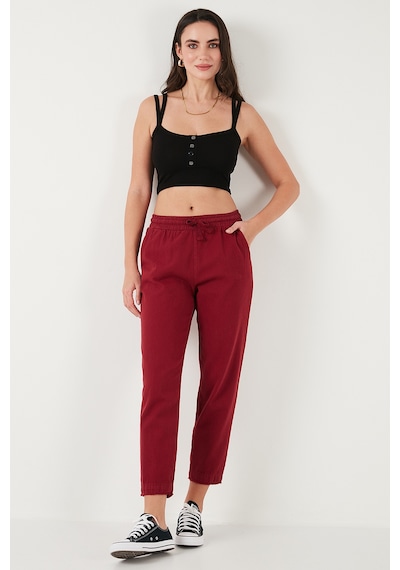 Lela Pamuklu Normal Bel Regular Fit Düz Paça Bayan Pantolon 668Yp42282S4 Bordo