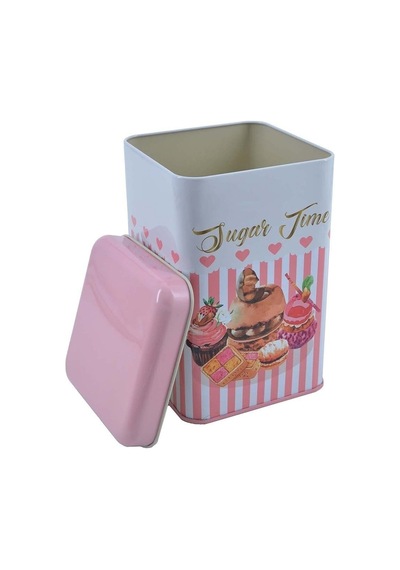 Sprinkles Sugar Time Desenli Kare Metal Saklama Kabı 10.5 x 10.5 x 16 CM 1.7 L