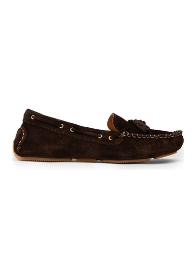 Deery Kadın Hakiki Süet Kahverengi Püsküllü Loafer - Dl506zkhvc01