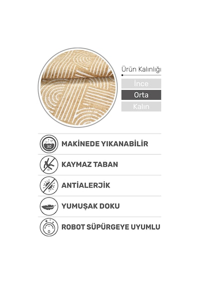 Revna Sarı Bej Kum Beji Yıkanabilir Halı Kaymaz Taban Pamuk Dokuma Salon Mutfak Koridor Halısı Sarı
