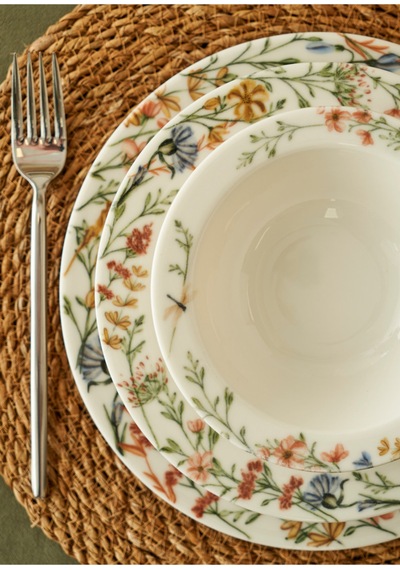 Bella Maison Flores Porselen 48 Parça 12 Kişilik Yemek Takımı Çok Renkli