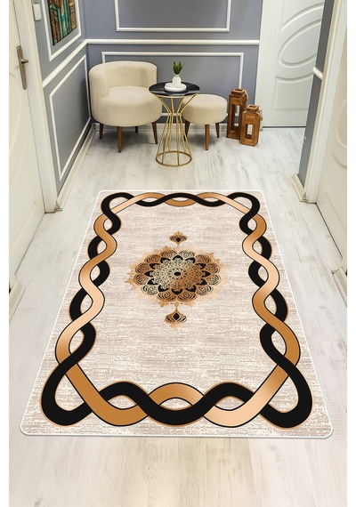 Modern Desenli Dijital Baskı Kaymaz Taban Halı H0175 Renkli