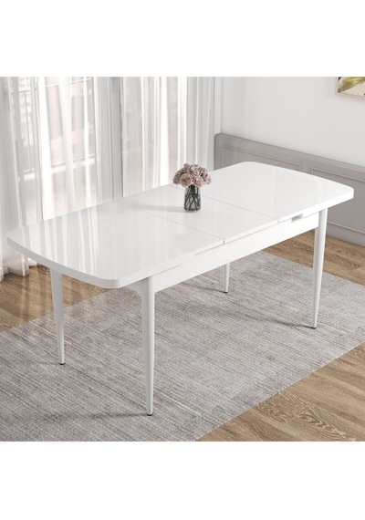 Canisa Concept Kor Serisi, 70x114 Açılabilir Beyaz Yemek Masası Takımı,6 Krem Sandalye Masa Beyaz Sandalyeler Krem