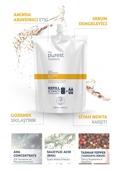 Sivilce & Siyah Nokta Karşıtı Salisilik Asit Tonik Yağlı-karma Ciltler Ekolojik Yedek Paket 400ml
