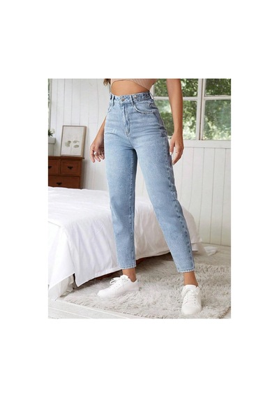 Kene Jeans Taş Kemer Apolet Detaylı Mom Jeans Taş