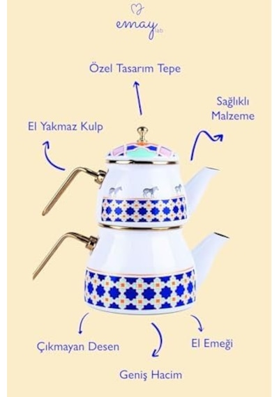 Jaolu Zebra Desenli Emaye Çaydanlık Takımı Tüm Ocaklarda Kullanılabilir 1