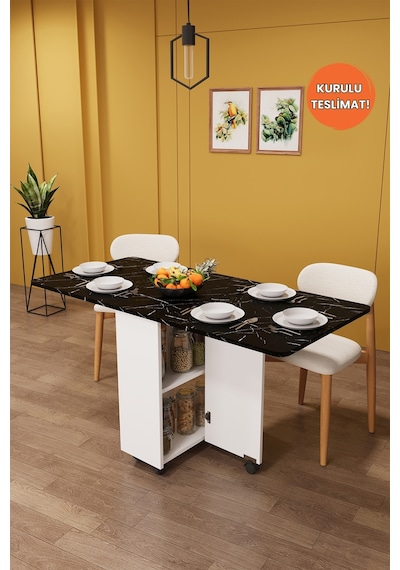 Lüks Katlanır Mutfak Yemek Masası %100 MDF Pratik Raflı Çalışma Masası KM15 Lüks Katlanır Mutfak Yemek Masası %100 MDF Pratik Raflı Çalışma Masası KM15