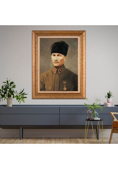 Altın Varaklı Çerçeveli Paspartulu Atatürk Tablo Hk2181