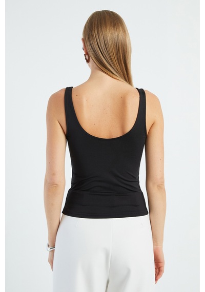 Fullamoda Taş İşlemeli Kalın Askılı Slim Fit Bluz Siyah