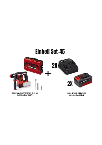 Einhell Set-45 Einhell Professional Tp-hd 18/22 Li Bl +4 Akülü Kırıcı Delici+einhell 18v 4,0 Ah Pxc Starter Kit, Akü & Şarj Cihazı