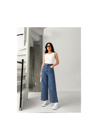 Kene Jeans Yüksek Bel Bilek Boy Tintli Bol Paça Denim Pantolon Tintli