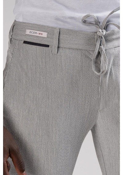 Ecer Slimfit Beli Yarım Lastikli Ve İplikli İnce Çizgili Yazlık Jogger Pantolon 001