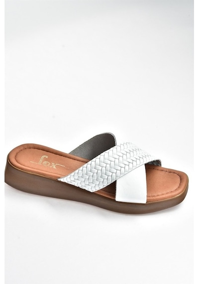 Fox Shoes Beyaz Hakiki Deri Çapraz Bantlı Kadın Terlik M291049903