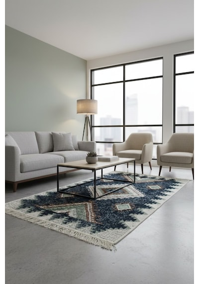 Etnik Desenli Makinede Yıkanabilir Kilim Çift Taraflı Pratik Ve Günlük Kullanıma Uygun Kilim Renkli