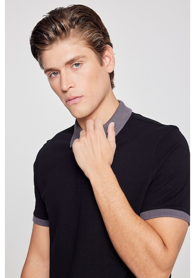 AC&Co / Altınyıldız Classics Erkek Sıyah-antrasıt %100 Pamuk Slim Fit Dar Kesim Polo Yaka Tişört