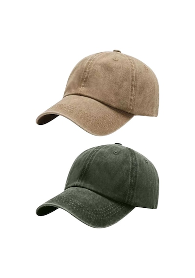 Tezzgelsin Unisex Pamuklu Eskitme 2'li Kep Şapka Camel Haki