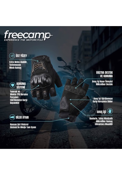 Freecamp Power Yarım Parmak Motosiklet Eldiveni-siyah-turuncu