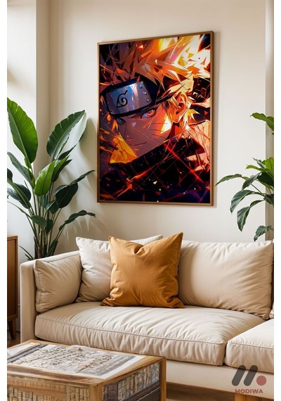 Naruto Ateş Çakra Anime Poster, Ahşap Çerçeveli Duvar Tablosu - Anime Severlere Özel Hediye