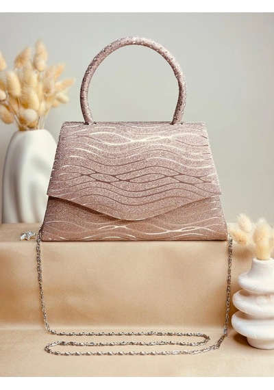 Elora Atelier Elora Liora Dalga Desenli Pudra Rose Gold Simli Çanta Çok Renkli