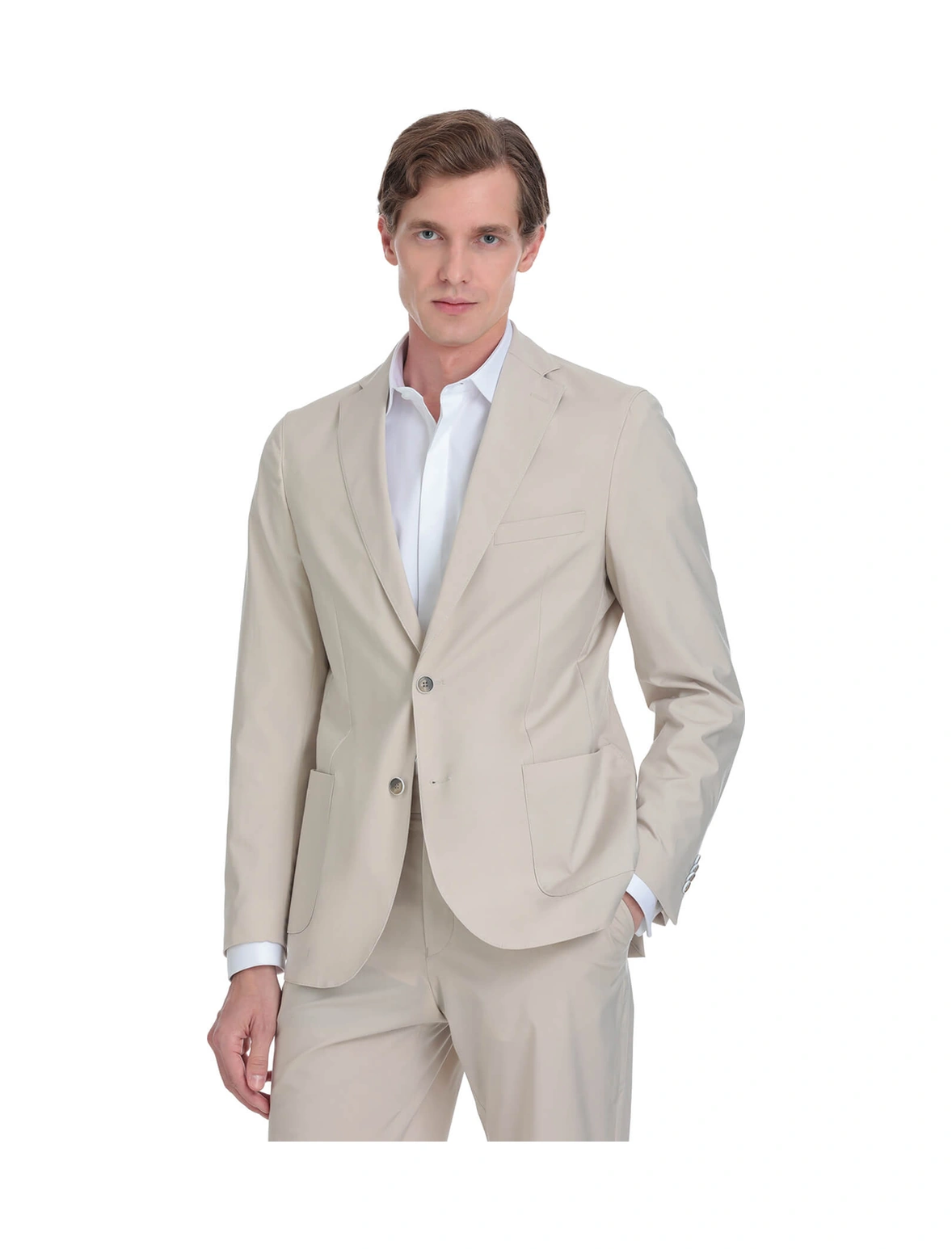 Hatemoğlu Bej Slim Fit Mono Yaka Casual Takım Elbise Bej