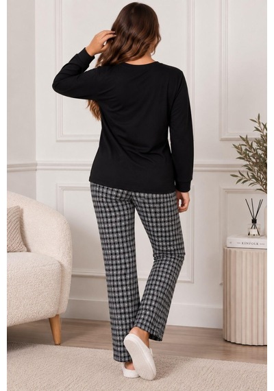 Gd Goldoremi Premium Kadın Büyük Beden Rahat Kışlık Uzun Kollu Pijama Takım Siyah