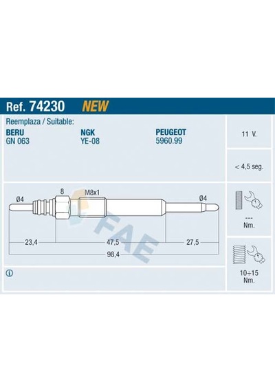 Fae 74230 Kızdırma Bujisi P407-p607-p807-p4007 2.2 Hdı C5-c6-c8 2.2 Hdı 06 Galaxy-mondeo Iv 2.2 Tdcı 11v Freelander 2 L359 2.2 Td4 Jaguar X-type I X400 2.2 D 5960.g6-5960.99-1427905-lr001302 - Fae 74230 Kızdırma Bujisi P407-p607-p807-p4007 2.2 Hdı C5-c6-c8 2.2 Hdı 06 Galaxy-mondeo Iv 2.2 Tdcı 11v Freelander 2 L359 2.2 Td4 Jaguar X-type I X400 2.2 D 5960.g6-5960.99-1427905-lr001302 -