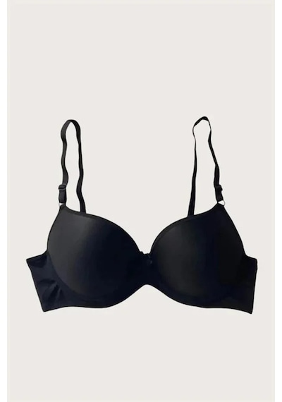 Ang Butik Mikro Kumaş Push Up Dolgulu Balenli Günlük Tek Destekli Sütyen Ten