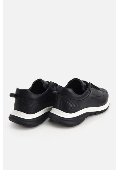 Yaya Erkek Siyah Deri Kontrast Tabanlı Bağcıklı Sneaker