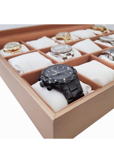 15 Li Diamond Bronz Deri Ahşap Camlı Saat Kutusu St15-58