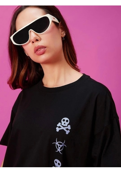 Modi Baskılı Oversize T-shirt - Siyah - Mymg146040