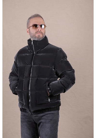 Ohepmoda Dik Yaka Nova Soft Kumaş Erkek Şişme Mont Siyah