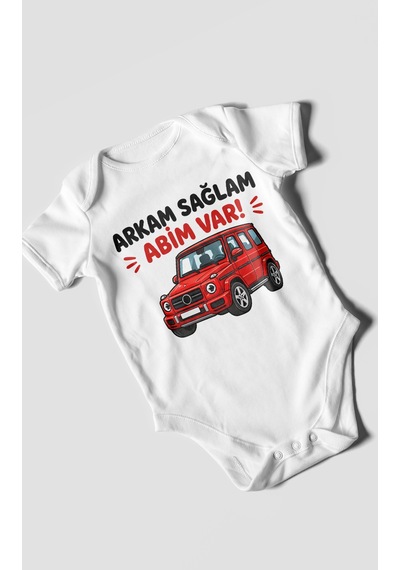 Morivokids Arkam Sağlam Abim Var Kısa Kollu Bebek Body %100 Pamuk Beyaz