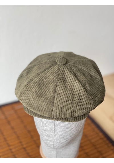 Aida Jewelss Kışlık Kadife Ingiliz Kasket Peaky Blinders Model Erkek Kasket Dökümlü Kadife Kasket Haki